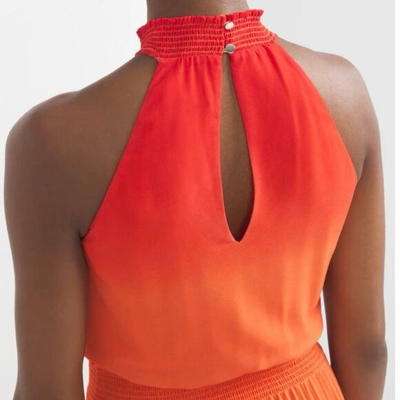 WHBM Orange Ombre Halter Pleated Shark-bite Midi Dress women’s size 6 NEW - Picture 2 of 12